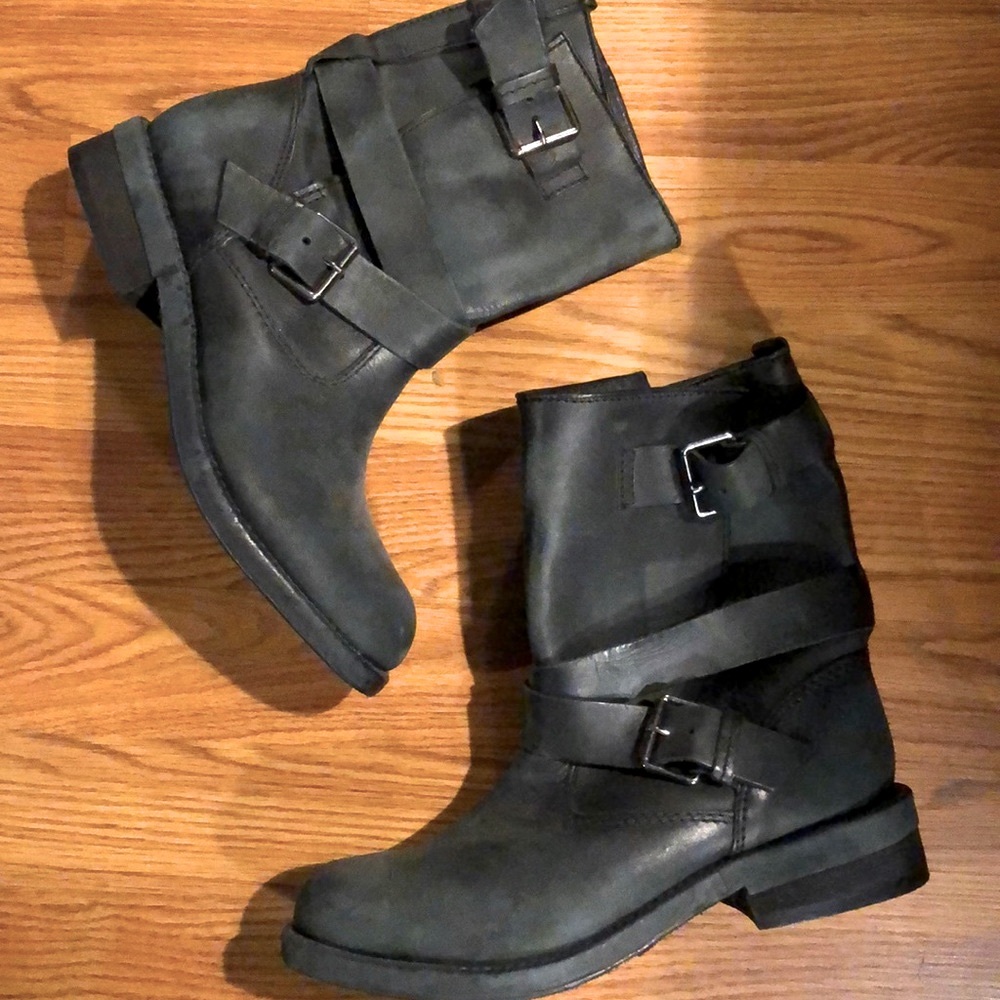Zara Black Leather Boots with Buckles Size 39